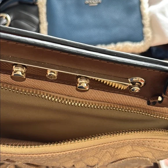 Valentino Garavani Tan and Brown Shoulder Bag with Floral Design - Picture 14 of 16